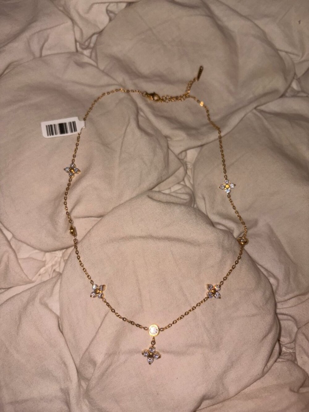 Free People Gold Tone Rhinestone Clover Station Necklace
